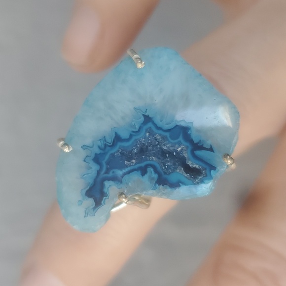 New Solar Quartz Agate Druzy 925 Silver Ring. - Picture 4 of 13